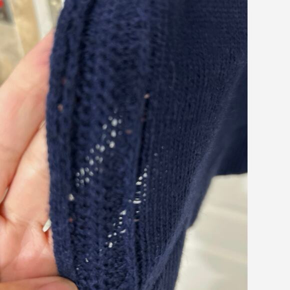 Banana Republic Italian Yarn Navy Blue Crewneck Tunic Sweater Crochet Bow Lrg - Picture 6 of 9